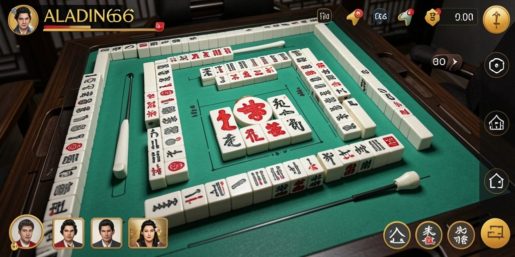 Screenshot gameplay Mahjong ALADIN66 yang menampilkan papan permainan.