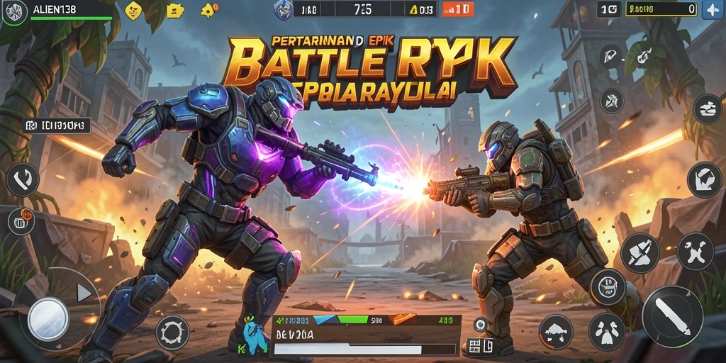 Tampilan gameplay menegangkan di ALIEN138 saat bertarung di medan perang.
