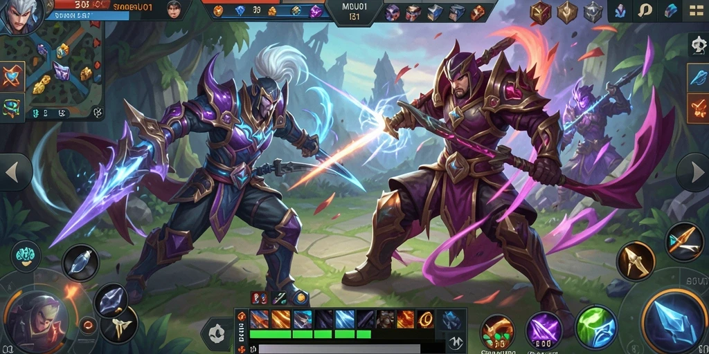 Screenshot permainan BARU01 yang menampilkan aksi dramatis dalam MOBA.