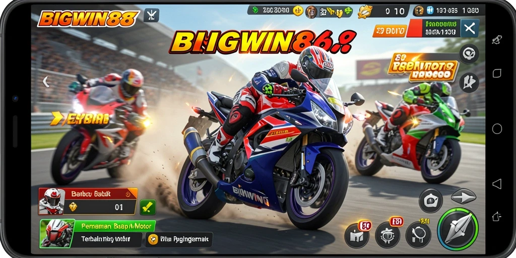 Gameplay mendebarkan di trek balap motor yang menantang.