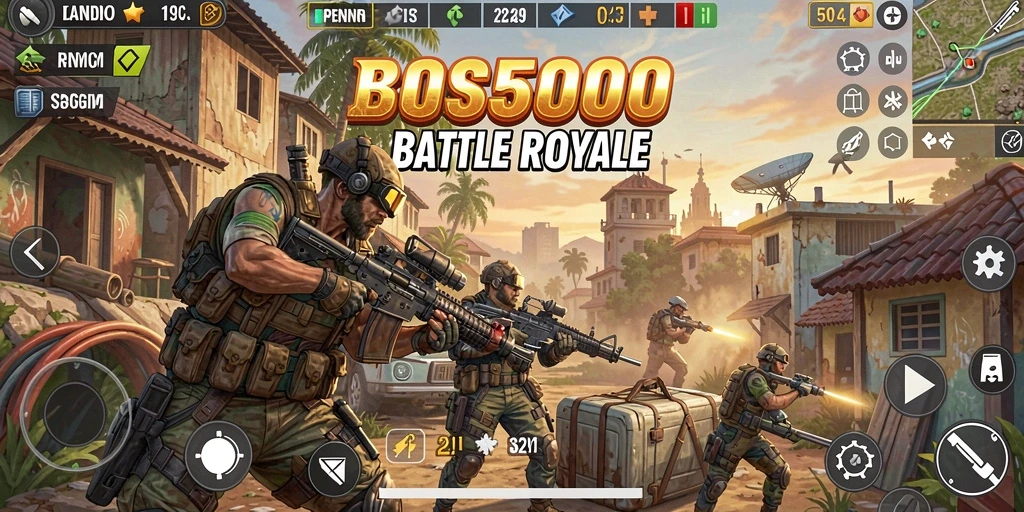 Tampilan gameplay seru dalam arena Battle Royale BOS5000.
