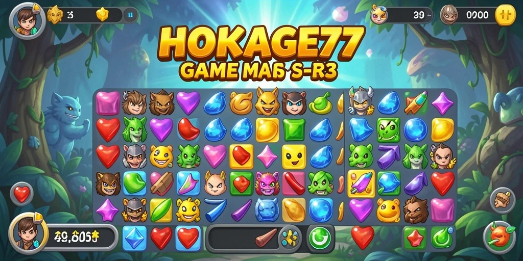 Screenshot HOKAGE77 menampilkan gameplay Match-3 yang seru.