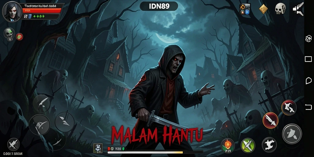 Tampilan gameplay IDN89 dengan suasana menyeramkan dan makhluk mengerikan.