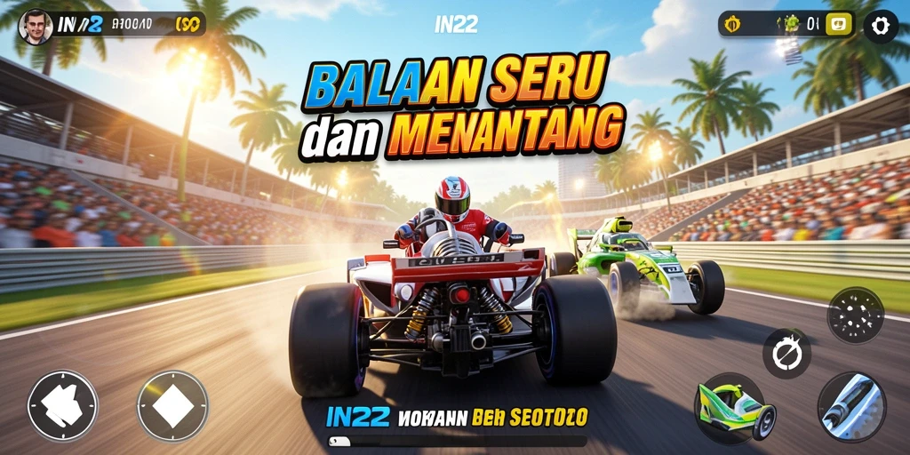 Tampilan balapan seru di IN22 dengan mobil kecepatan tinggi.