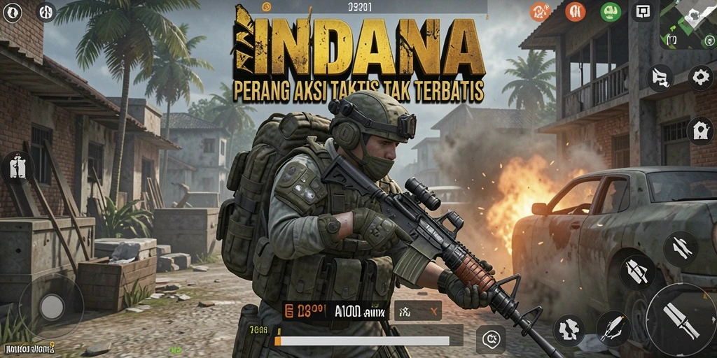 Tangkapan layar gameplay INDAAA yang menunjukkan aksi tembak-menembak intens.