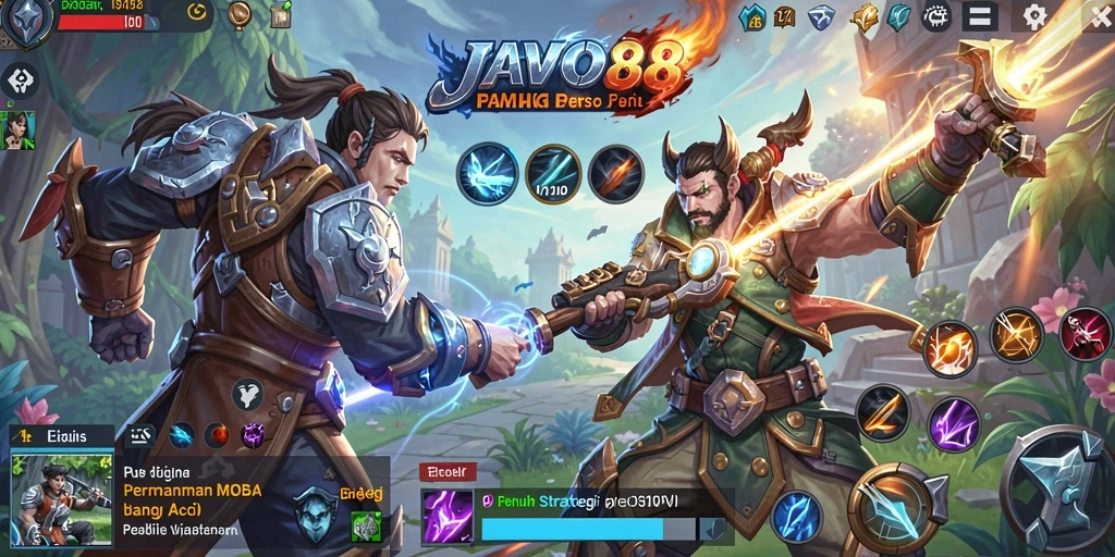 Gameplay seru JAVO88 dengan karakter unik dan pertempuran intens.