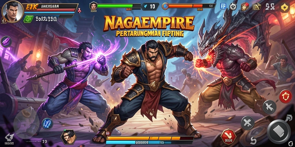Tampilan gameplay NAGAEMPIRE dengan pertarungan yang mendebarkan.