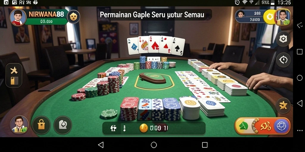 Tampilan menarik dari gameplay NIRWANA88 saat bermain gaple.