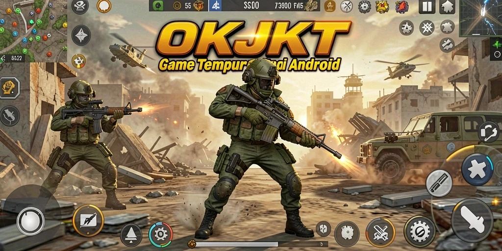 Gameplay seru dan menantang di OKJKT dengan berbagai karakter dan senjata.