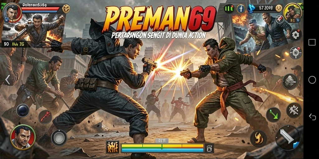Tampilan seru dari permainan aksi intense dalam PREMAN69.