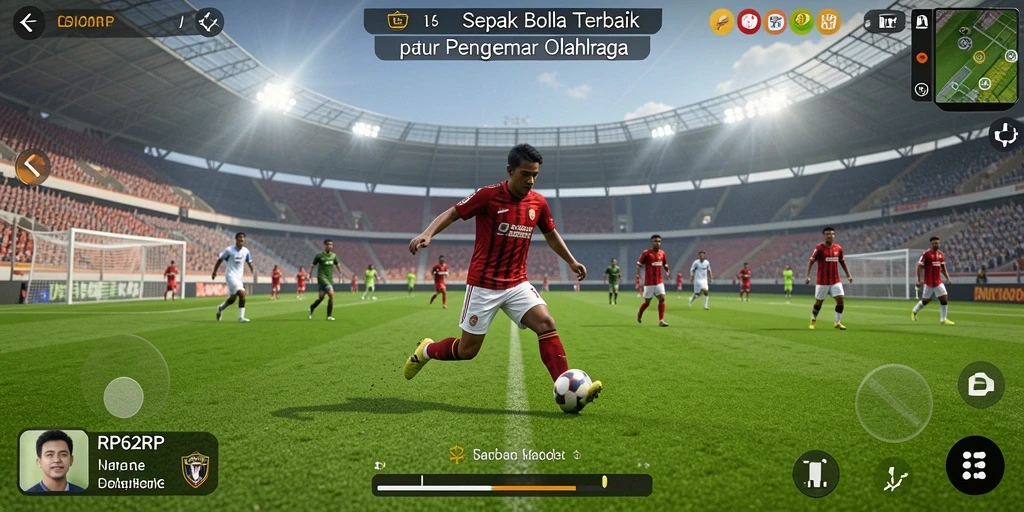 Screenshot gameplay RP62RP menampilkan aksi pertandingan sepak bola yang mendebarkan.