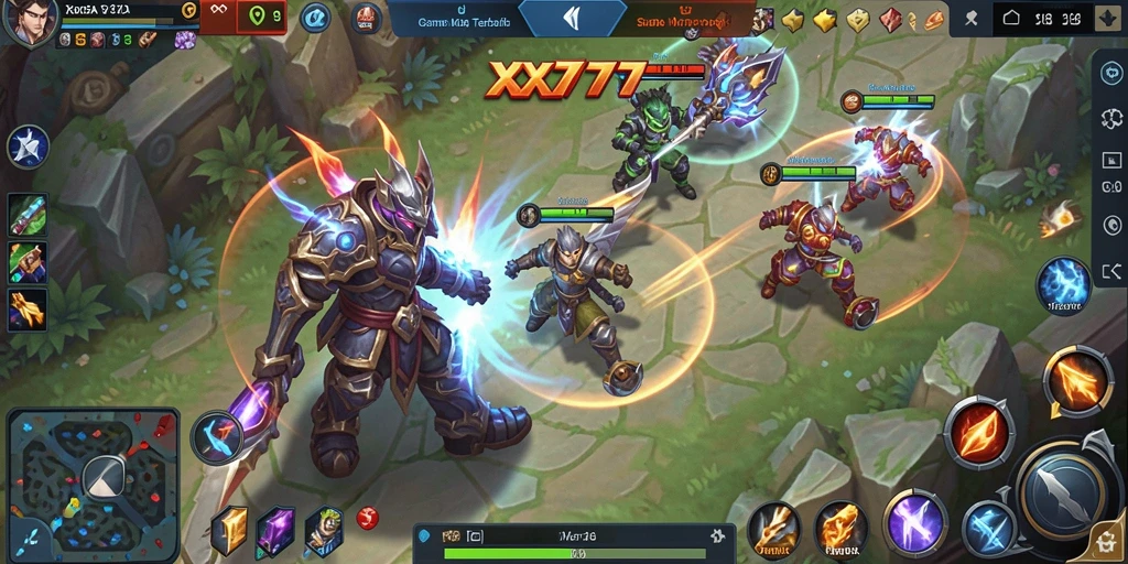 Screenshot utama XXX777 menampilkan aksi seru dalam gameplay MOBA.